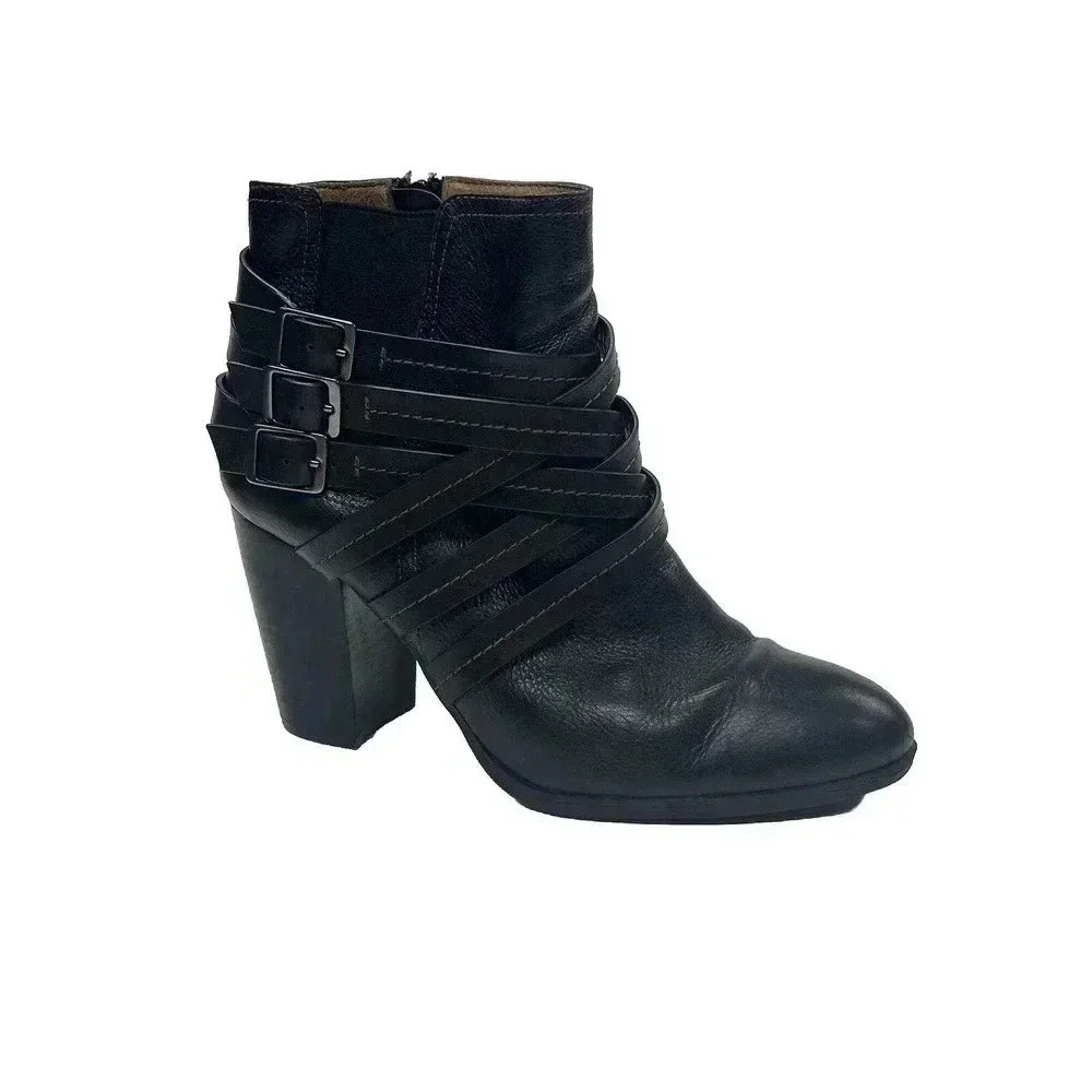 SOFFT Women's Brown Leather Heel Strappy Buckle Zippered Ankle Boots size 10 M